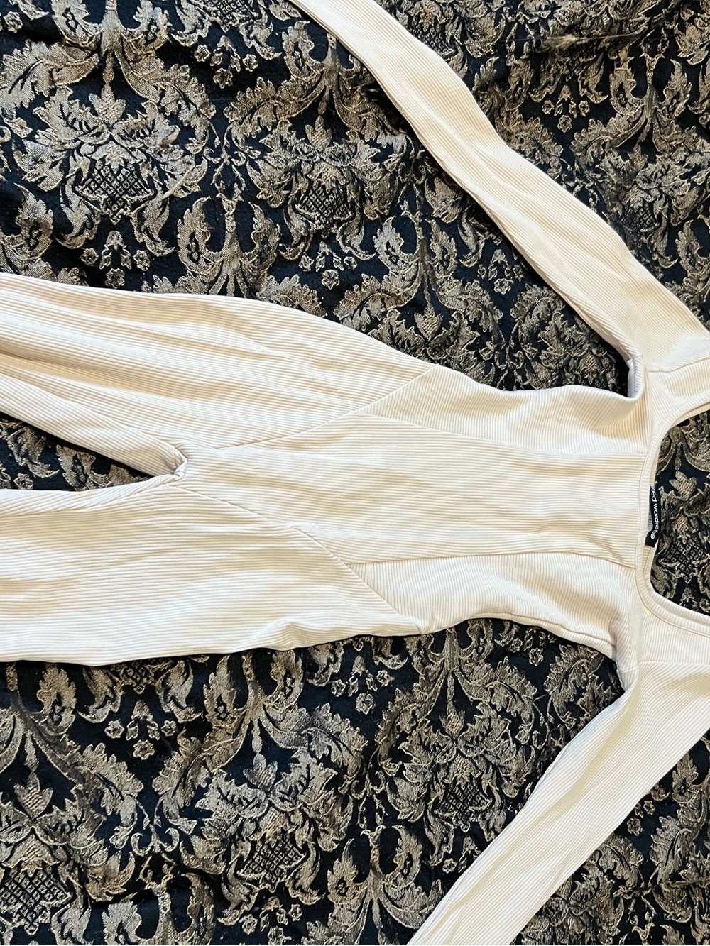 naked wardrobe Contoured Cream Ribbed One-Piece Bodysuit